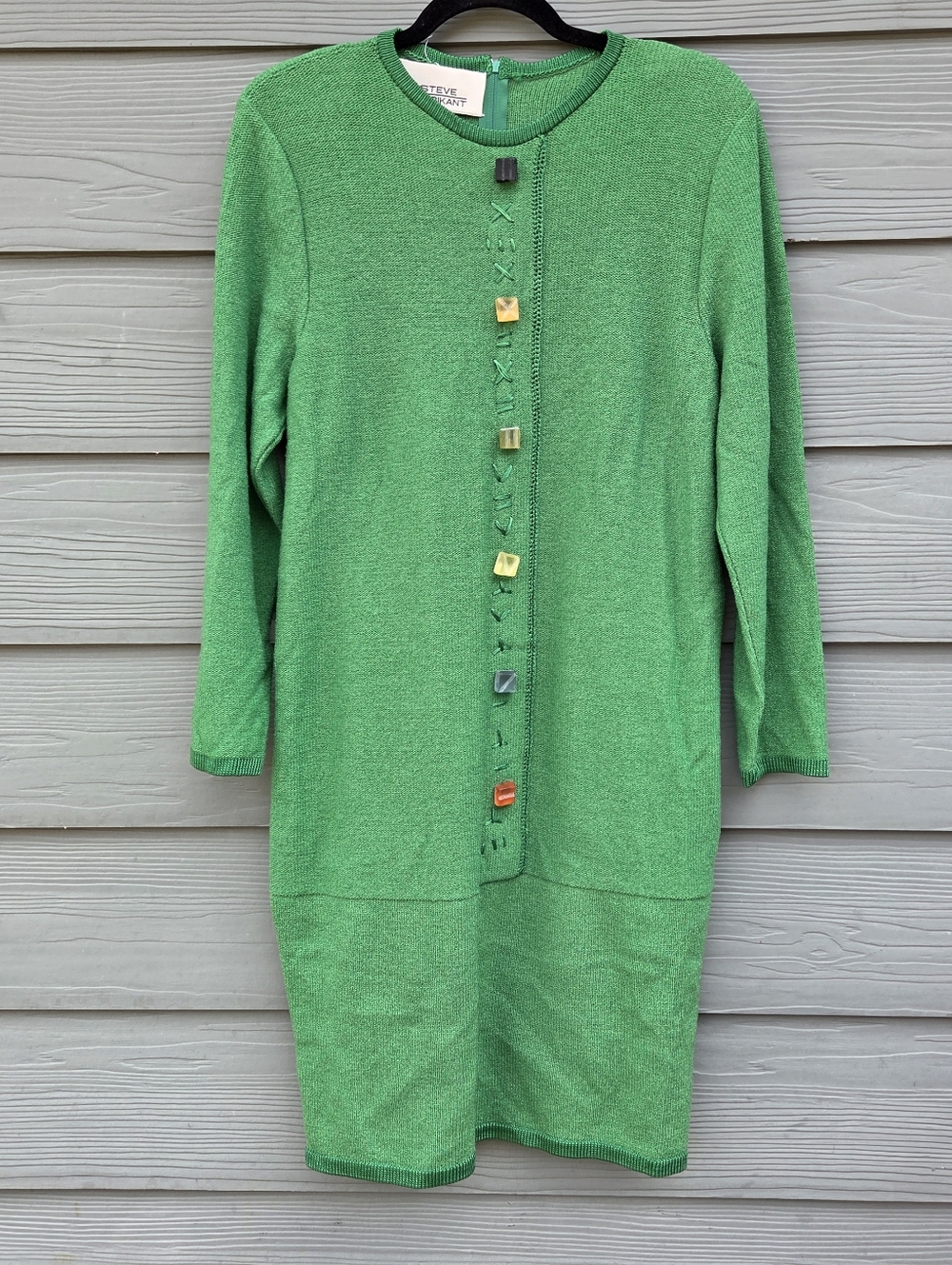 Vintage Steve Fabrikant Green Knit Sweater Dress Medium Wool Blend
